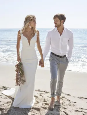 Luolandi Satin Elegant V Neck Mermaid Beach Wedding Dresses Minimalist Gown Sexy