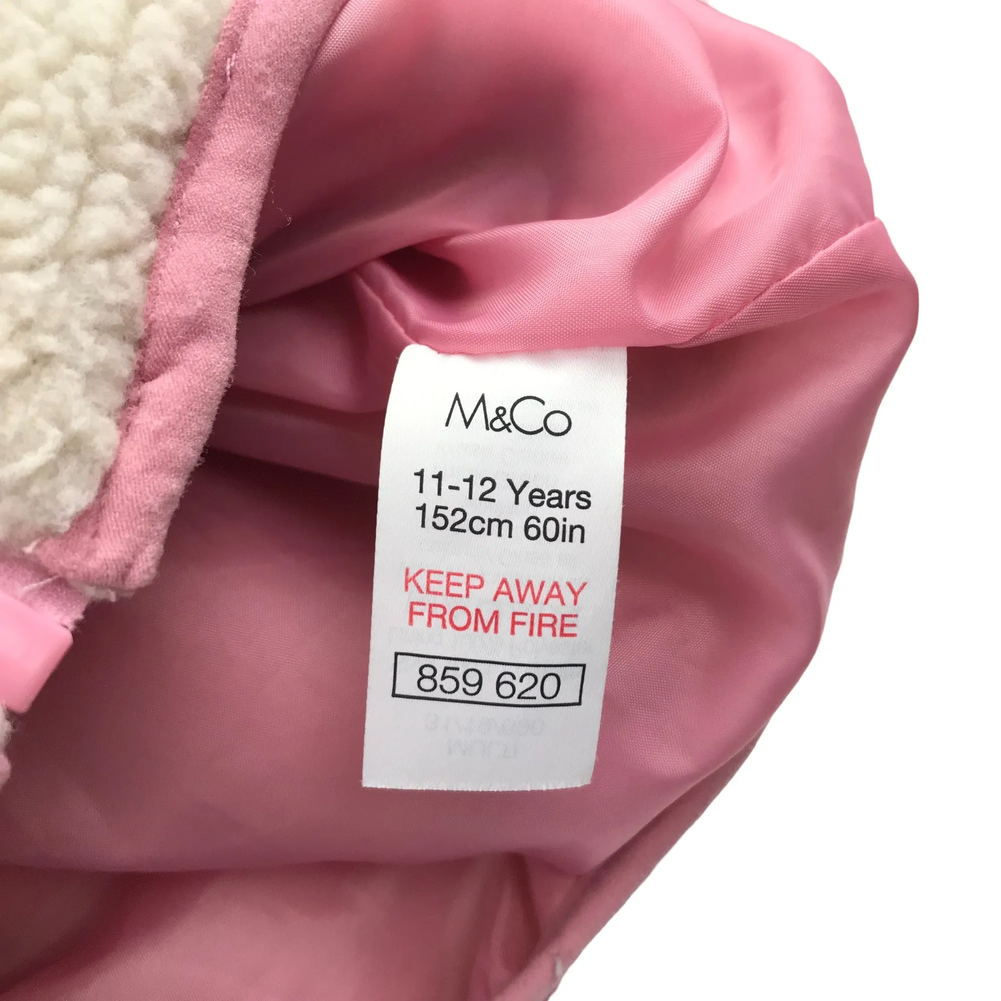 M&Co fleece 11-12 years pink and white long sleeve full zipper