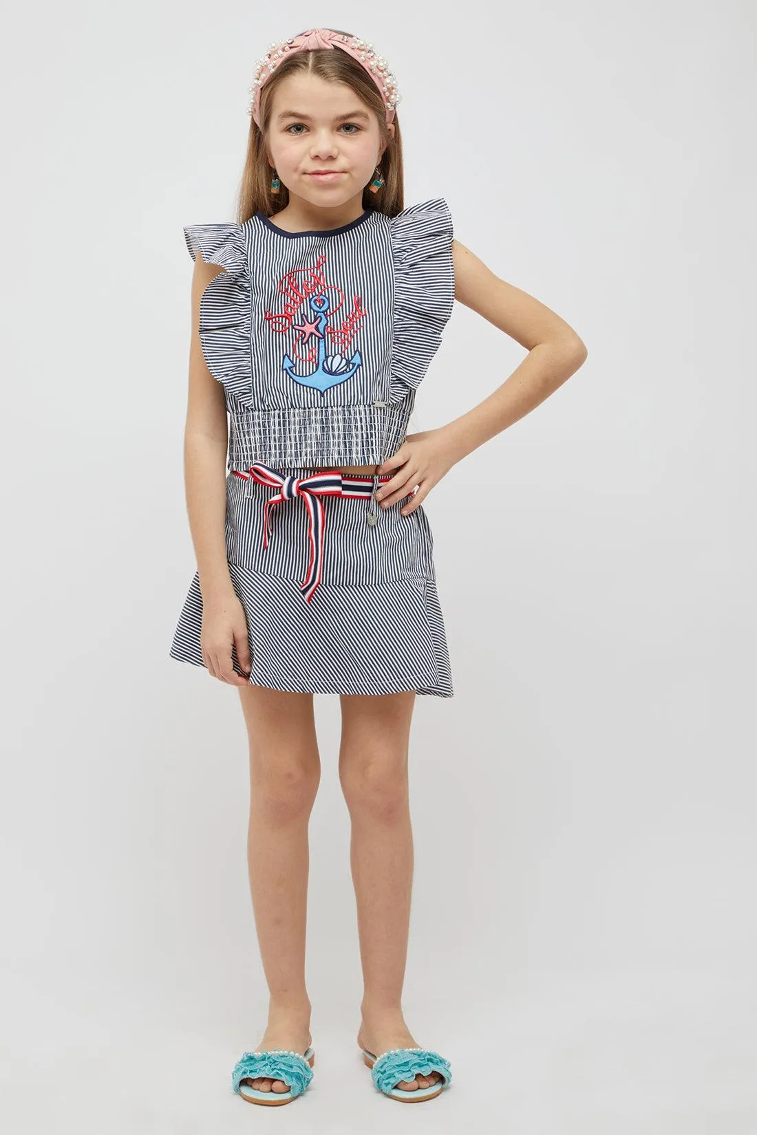 One Friday Striped Navy Blue Skirt