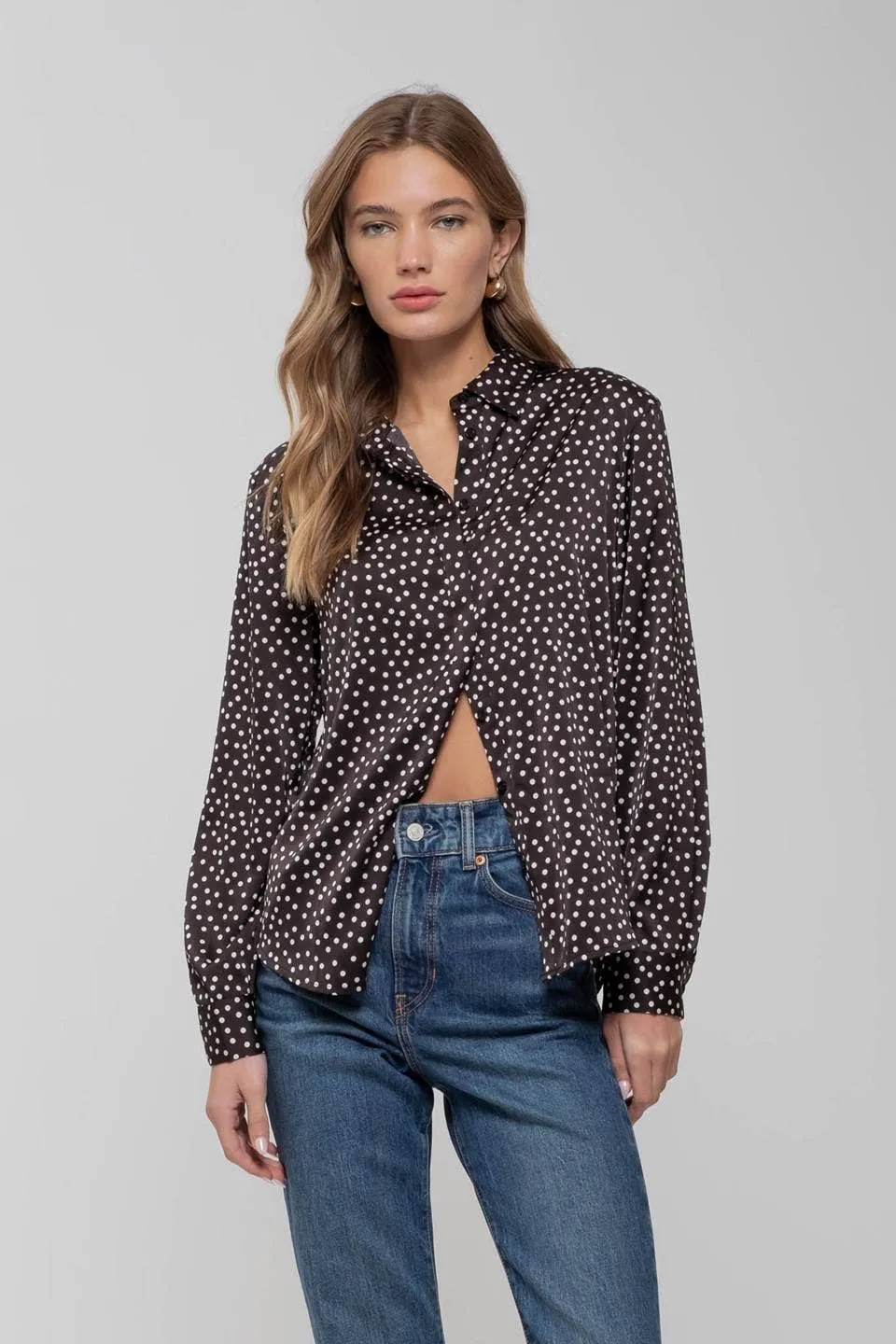 POLKA DOT COLLARED  SHIRT BLACK