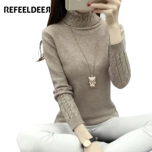 Refeeldeer Women Turtleneck Winter Sweater Women 2017 Long Sleeve Knitted Women Sweaters And Pullovers Female Jumper Tops Jersey