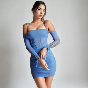 Sculpted Spring: Mesh Bandage Dress with Pleated Waist for a Flattering Silhouette