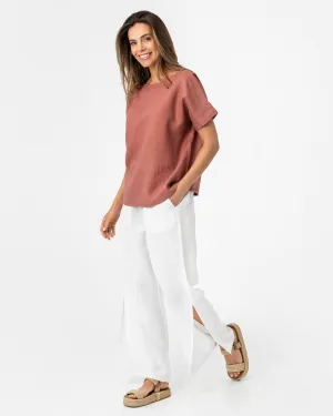 Side slit linen pants DALAT in White