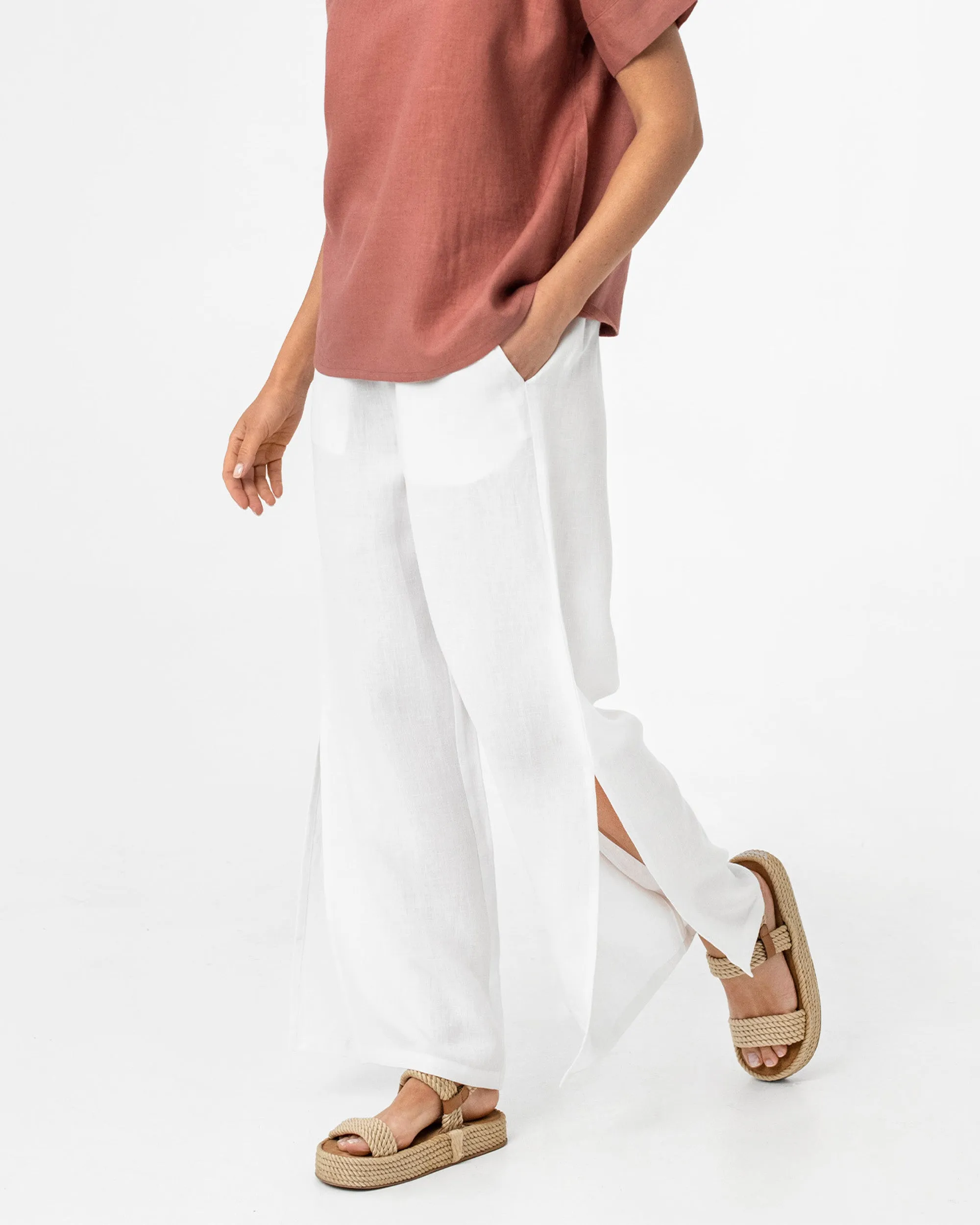Side slit linen pants DALAT in White