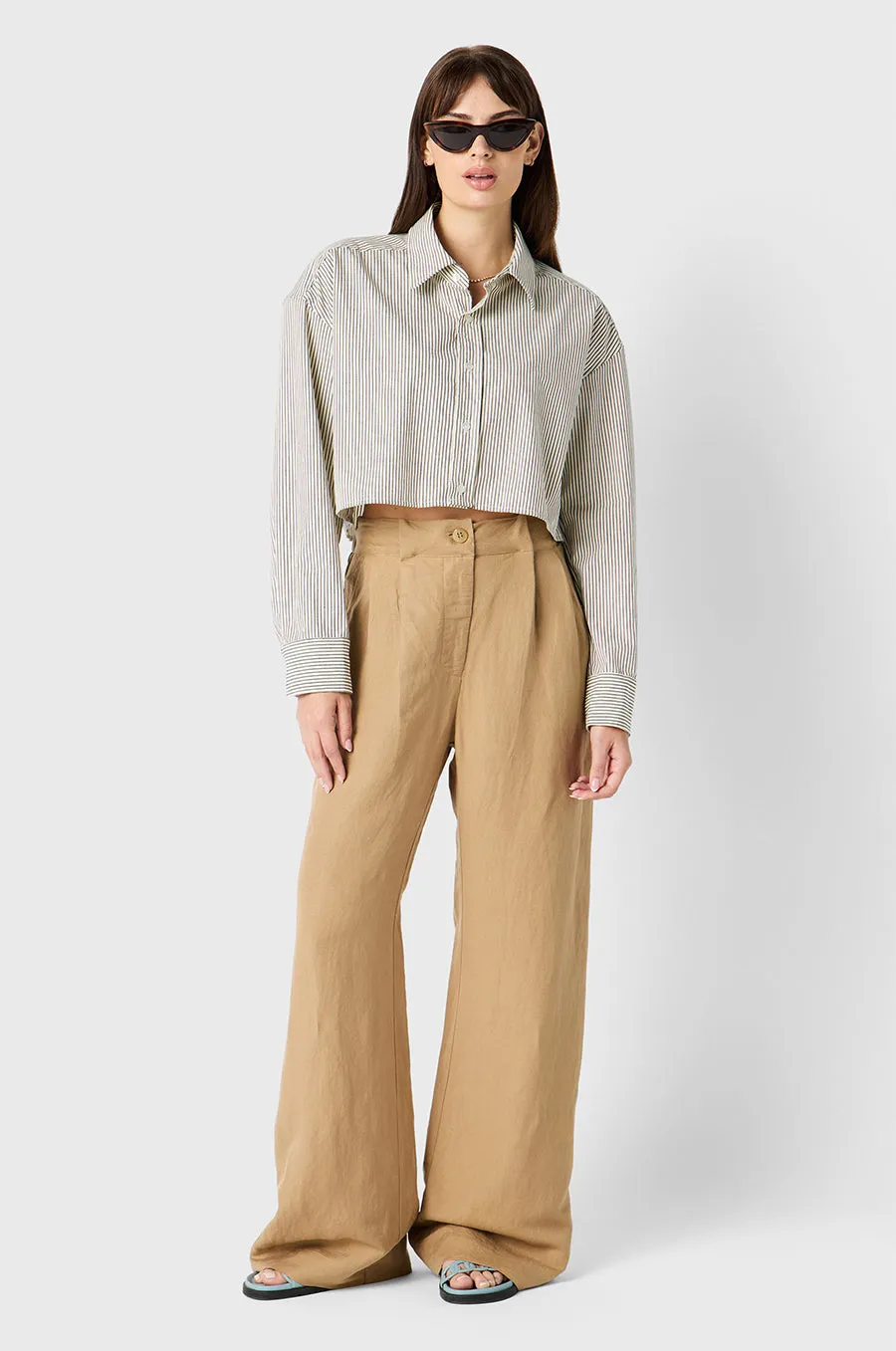 SLOUCHY HIGH WAISTED TROUSER IN FLAX