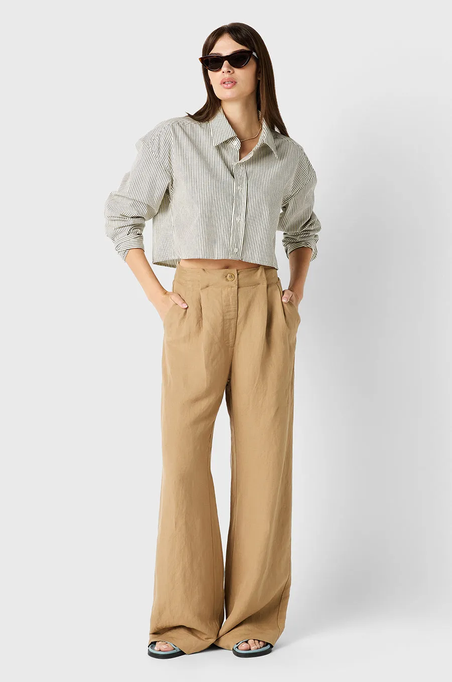 SLOUCHY HIGH WAISTED TROUSER IN FLAX