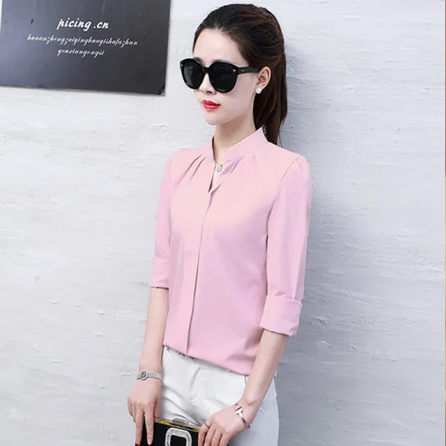 Summer Korean Fashion Womens Tops and Blouses Chiffon Women Blouses Short Sleeve White Office Lady Shirts Ladies Tops