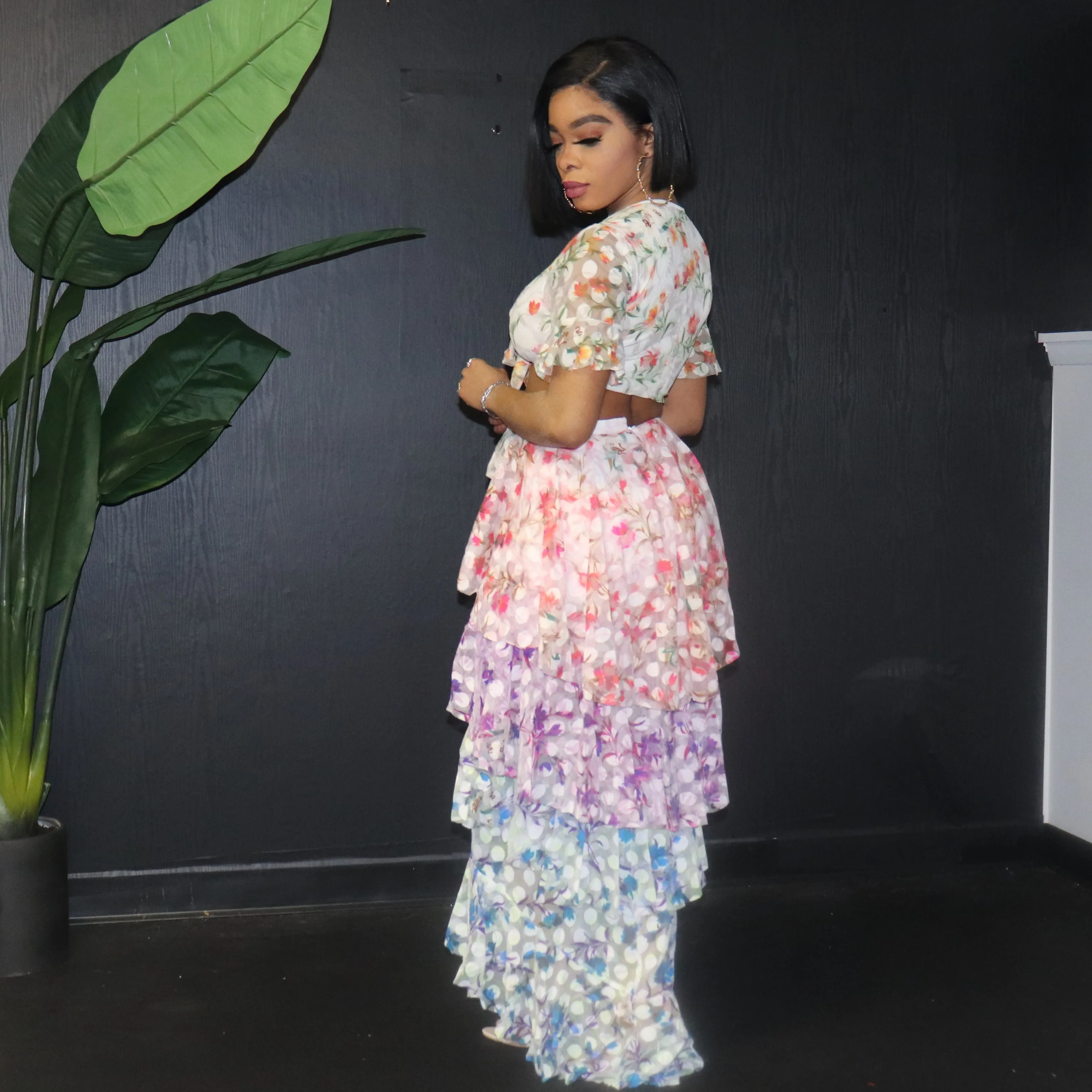 Tiered Ruffled Hi-lo Skirt Set