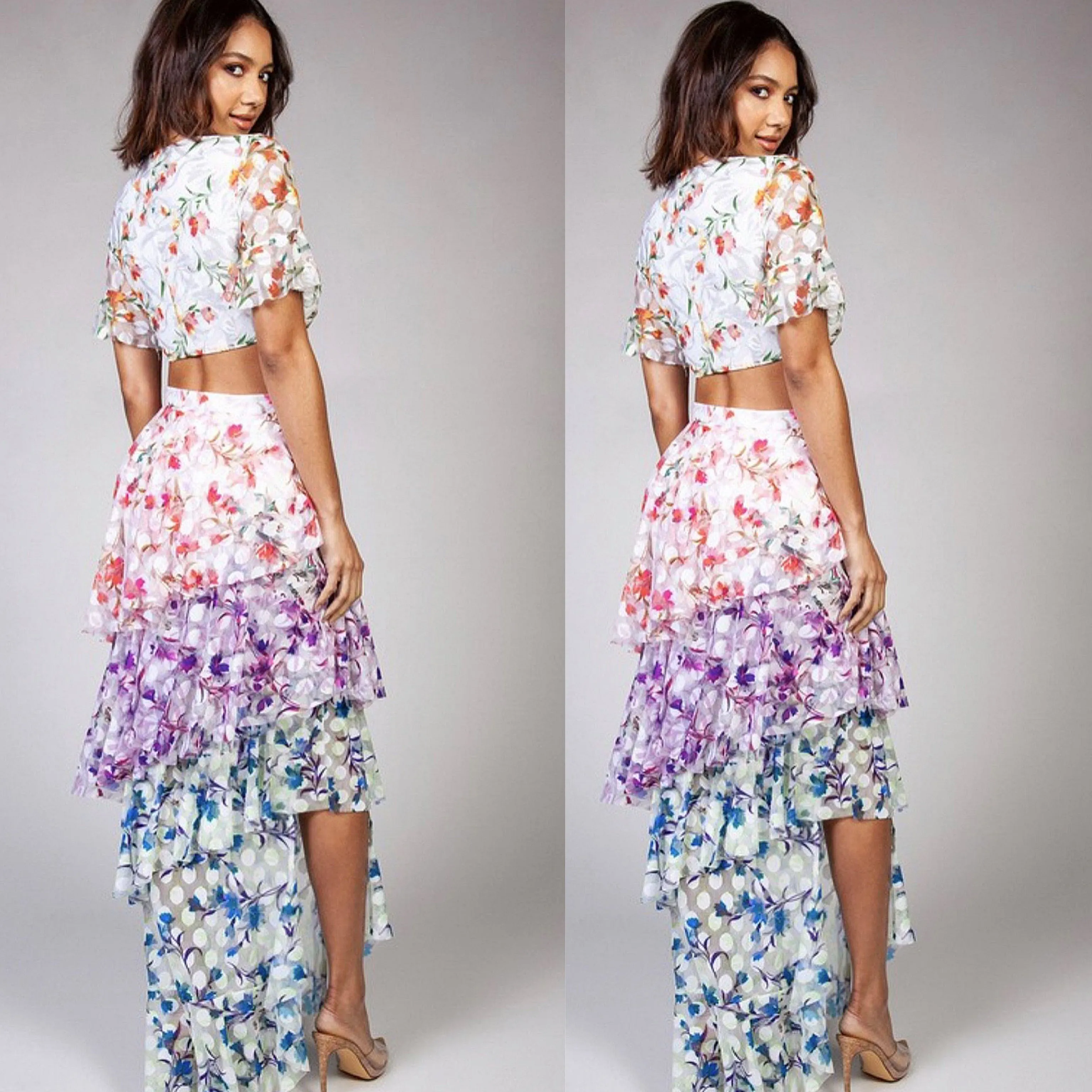 Tiered Ruffled Hi-lo Skirt Set