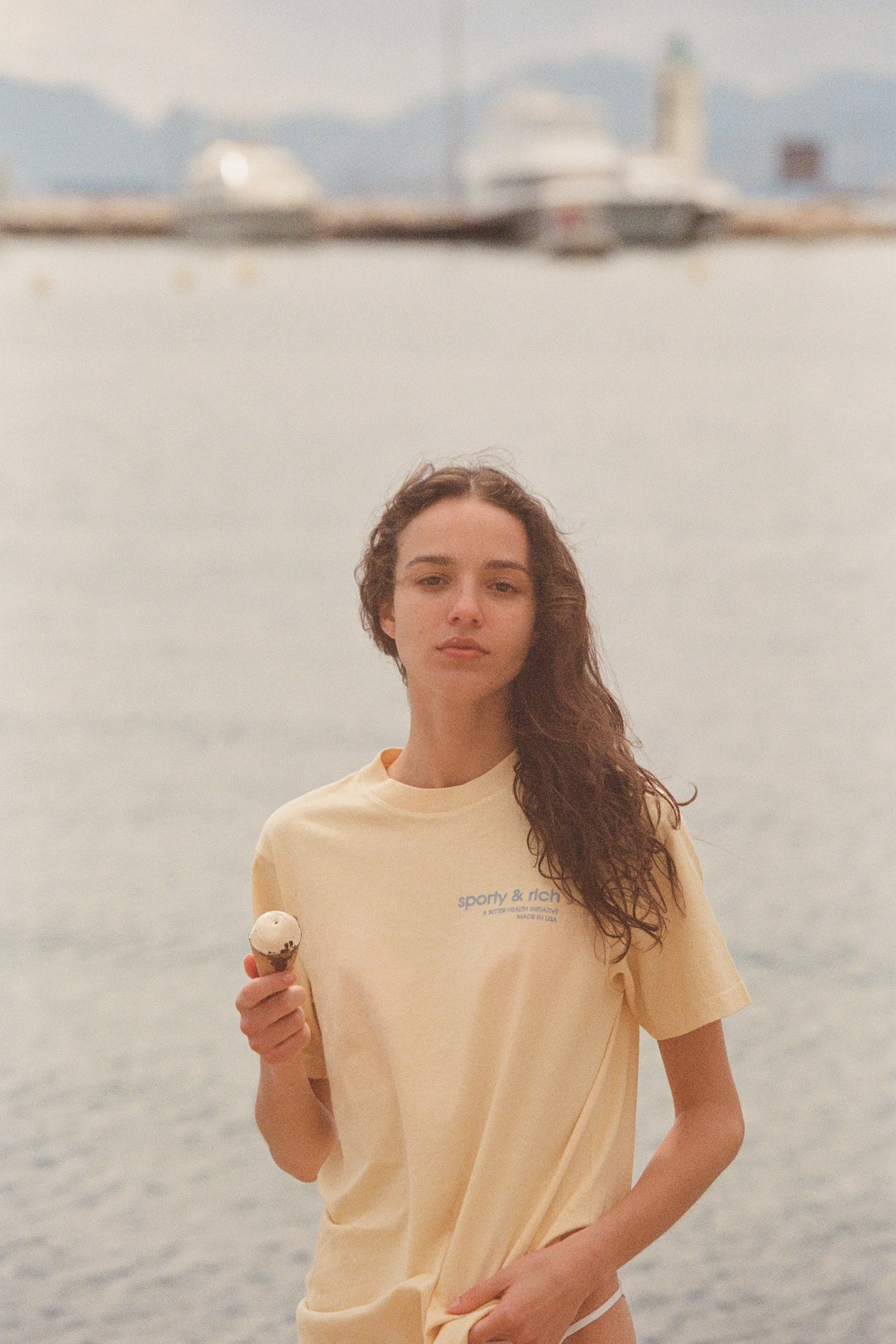 USA Health Club T-Shirt - Almond/China Blue