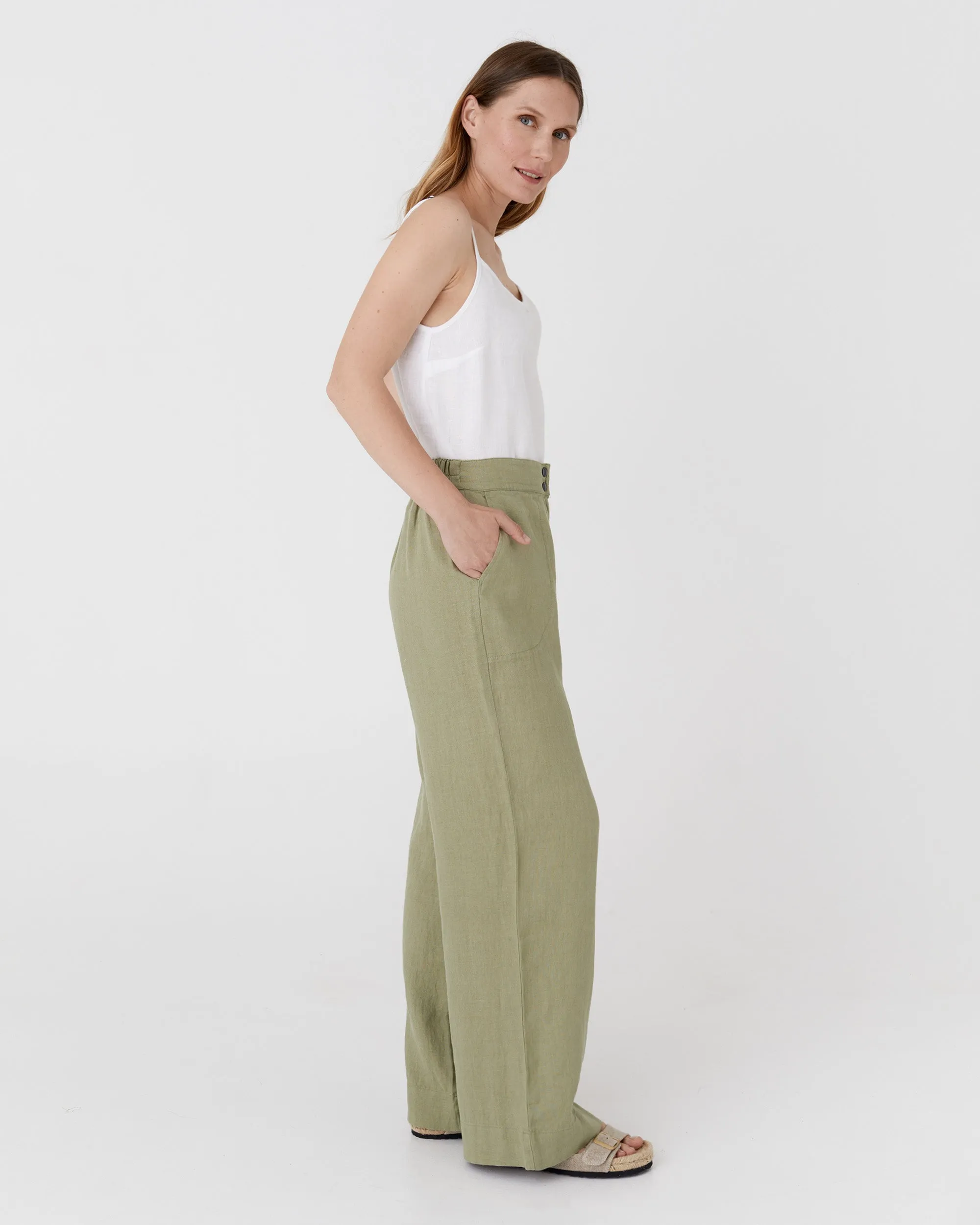 Wide linen pants BANFF in Sage