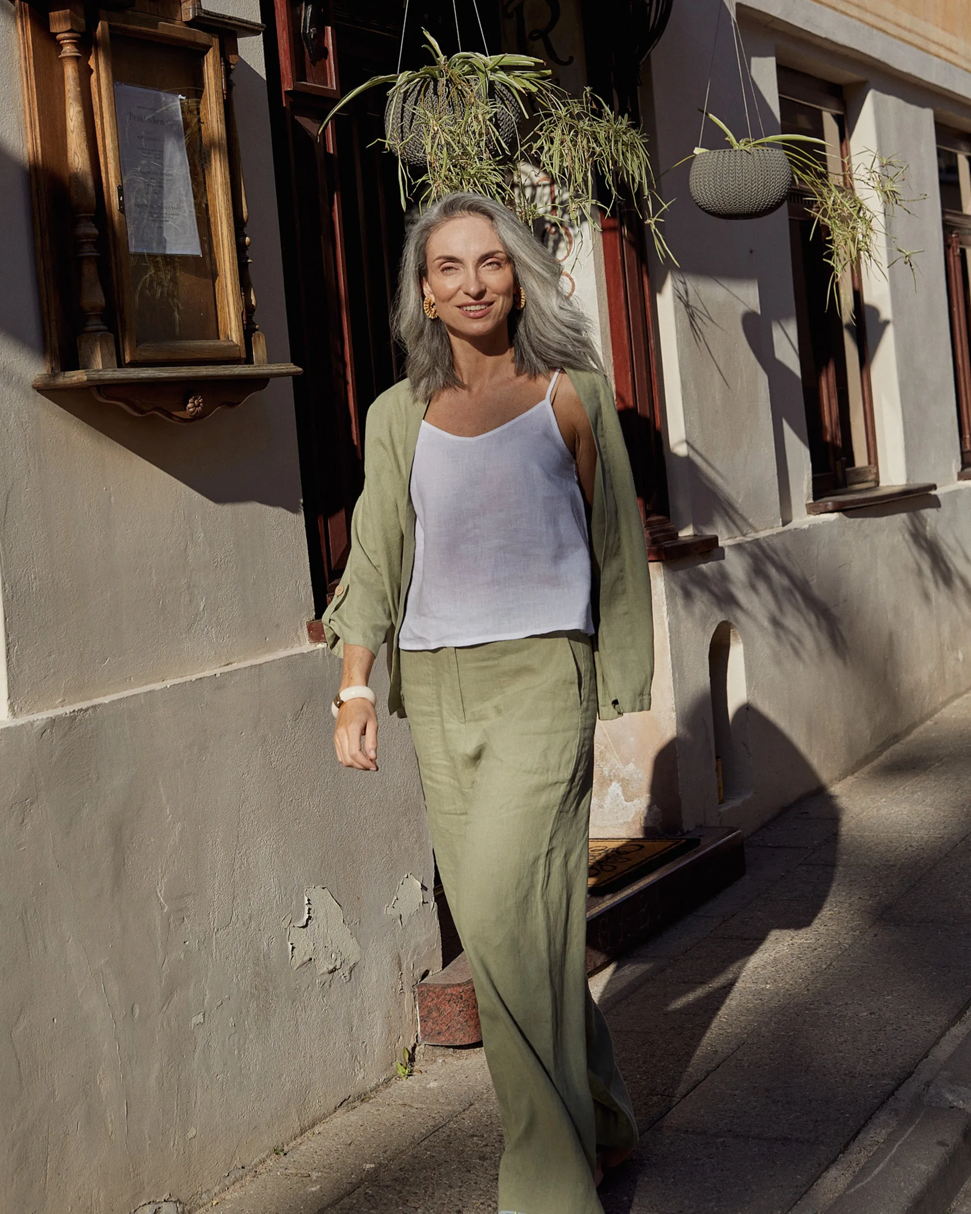Wide linen pants BANFF in Sage