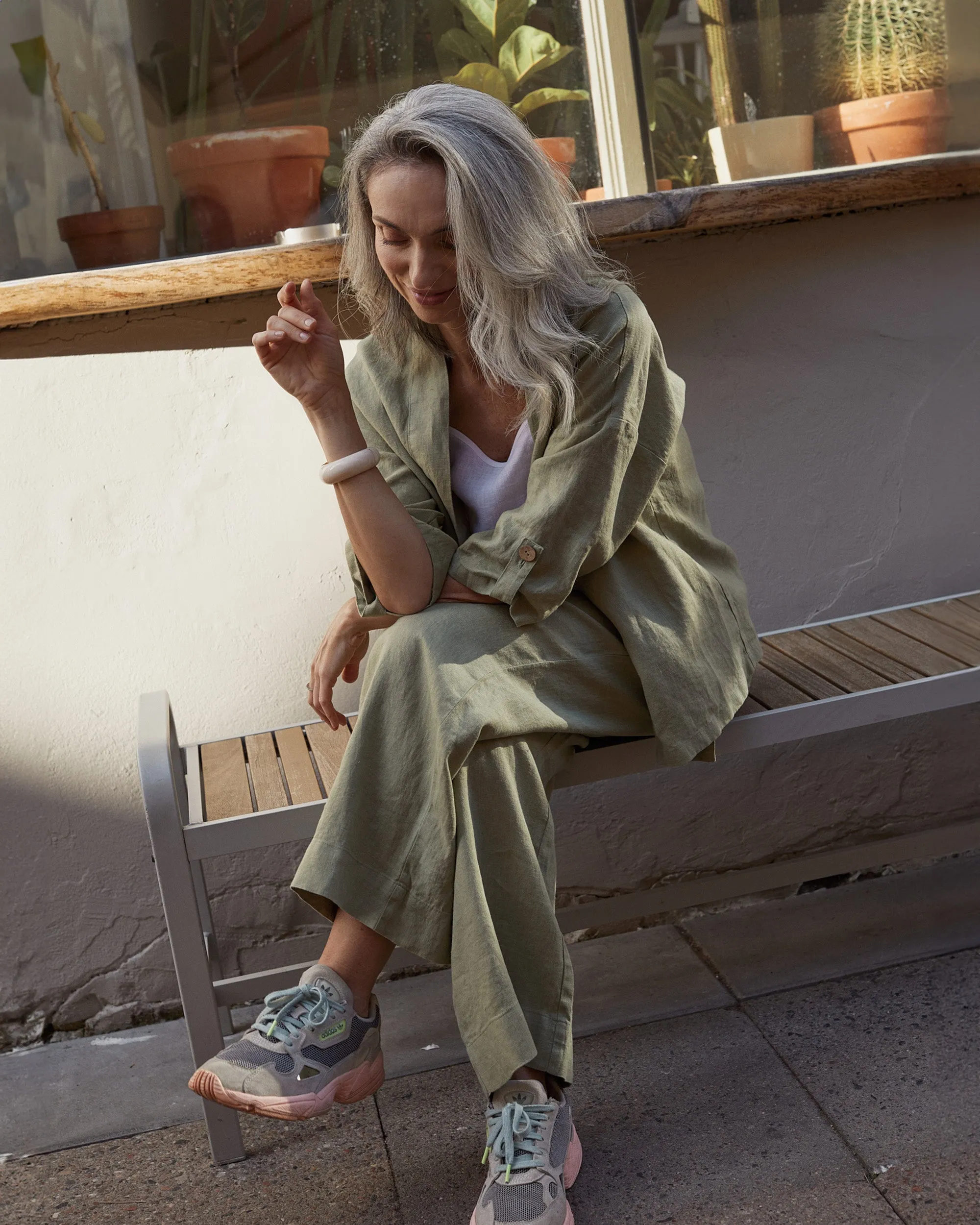 Wide linen pants BANFF in Sage