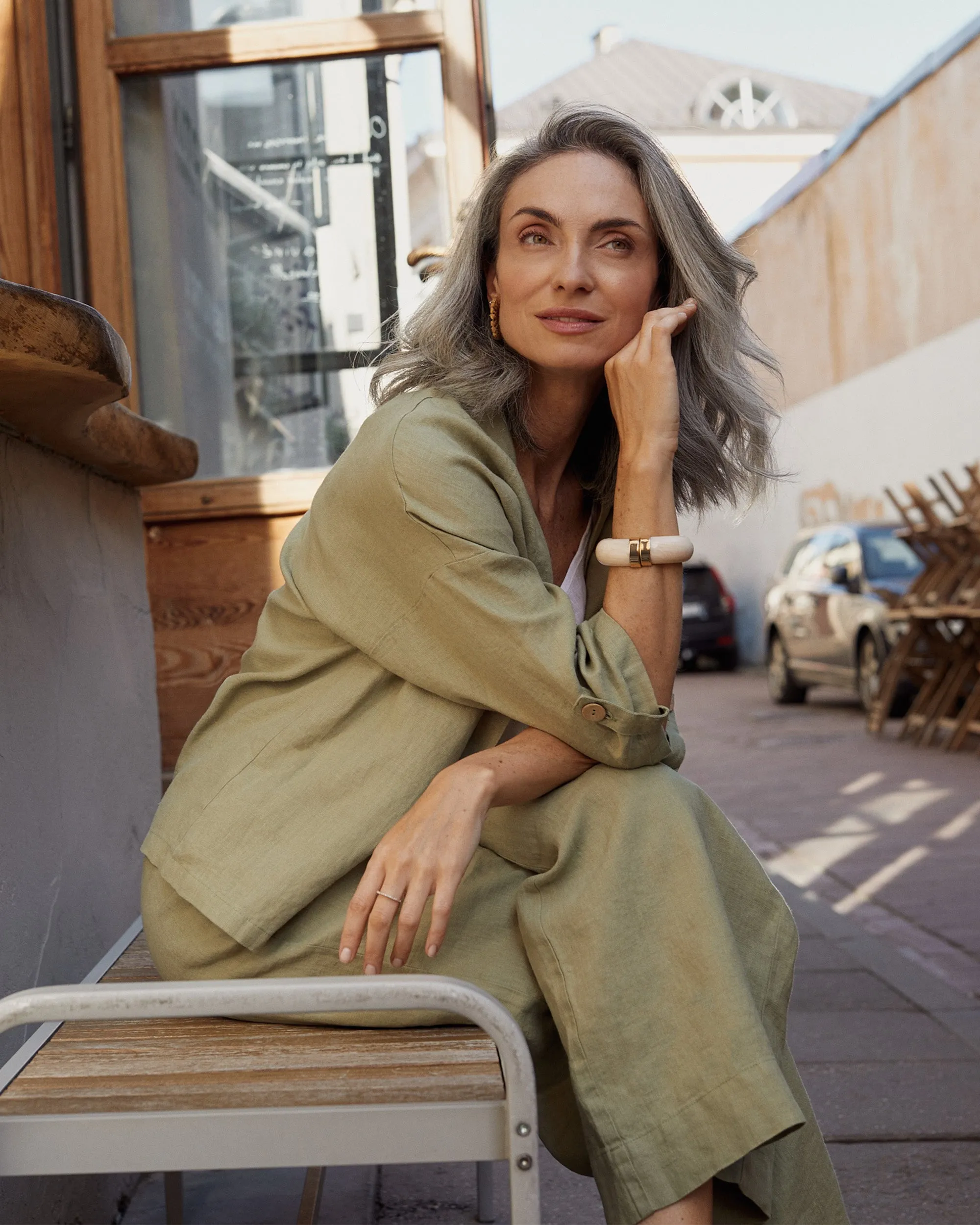 Wide linen pants BANFF in Sage
