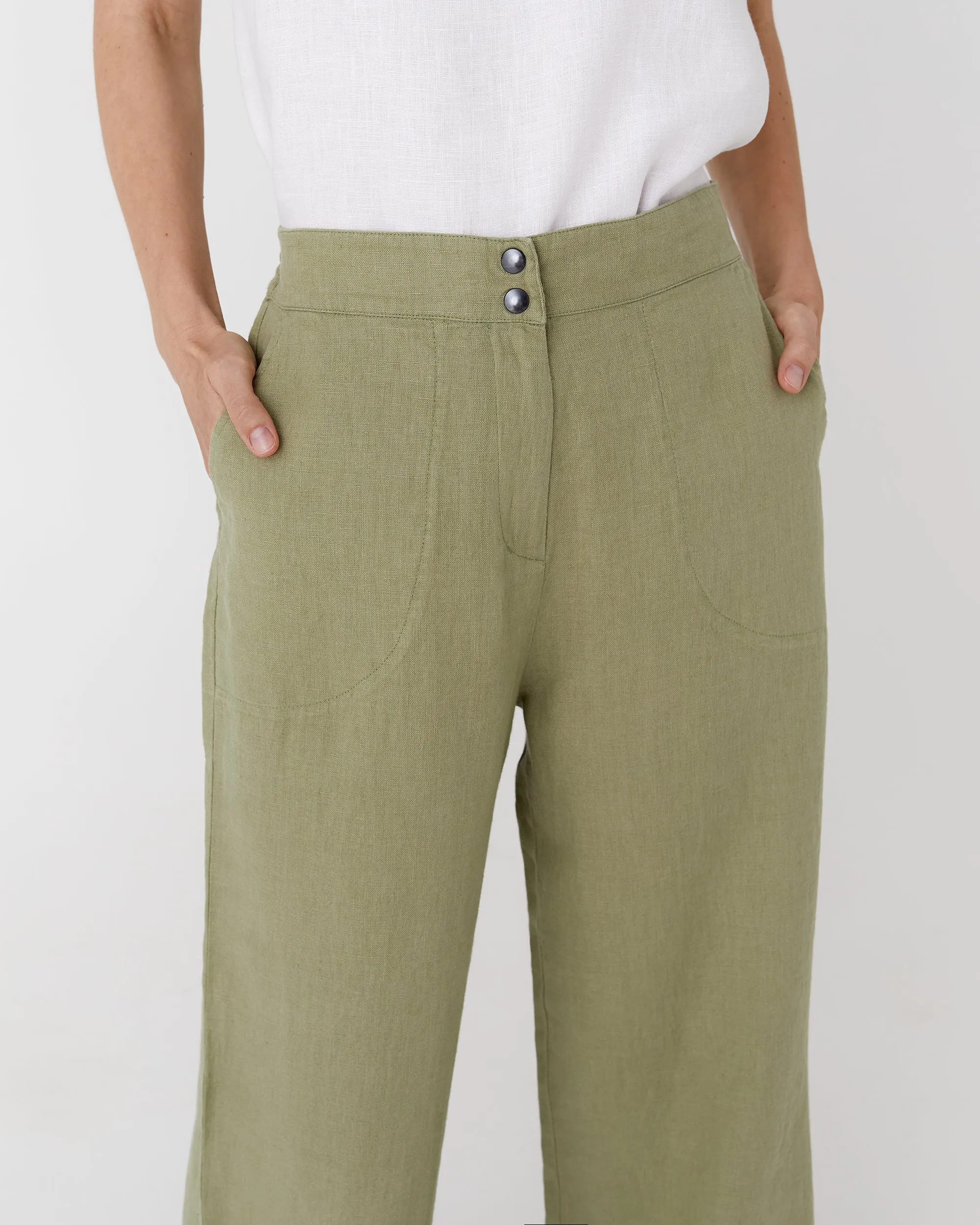 Wide linen pants BANFF in Sage