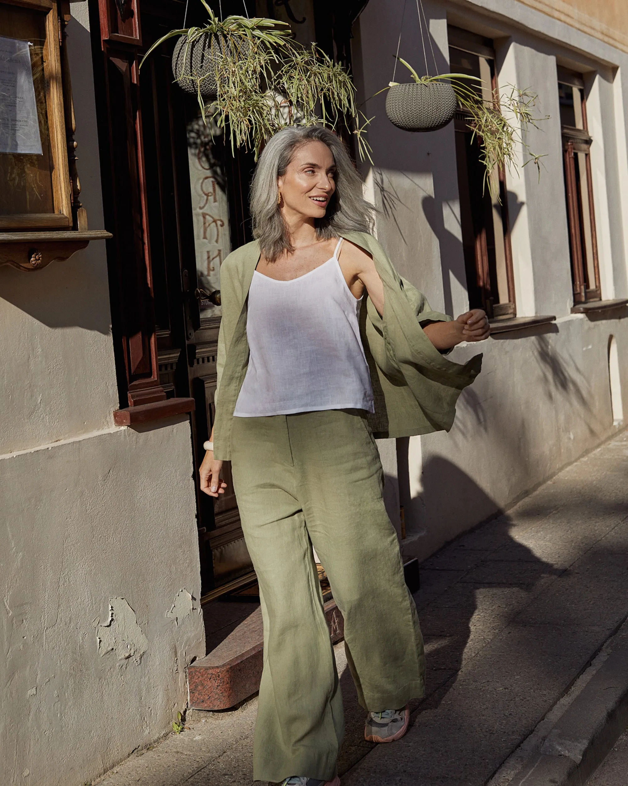 Wide linen pants BANFF in Sage