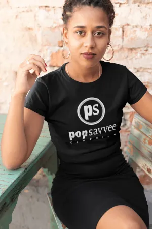 Women's Short Sleeve Crewneck Graphic T-Shirt w/ White & Metallic Silver “Pop Savvee Clothing” Logo