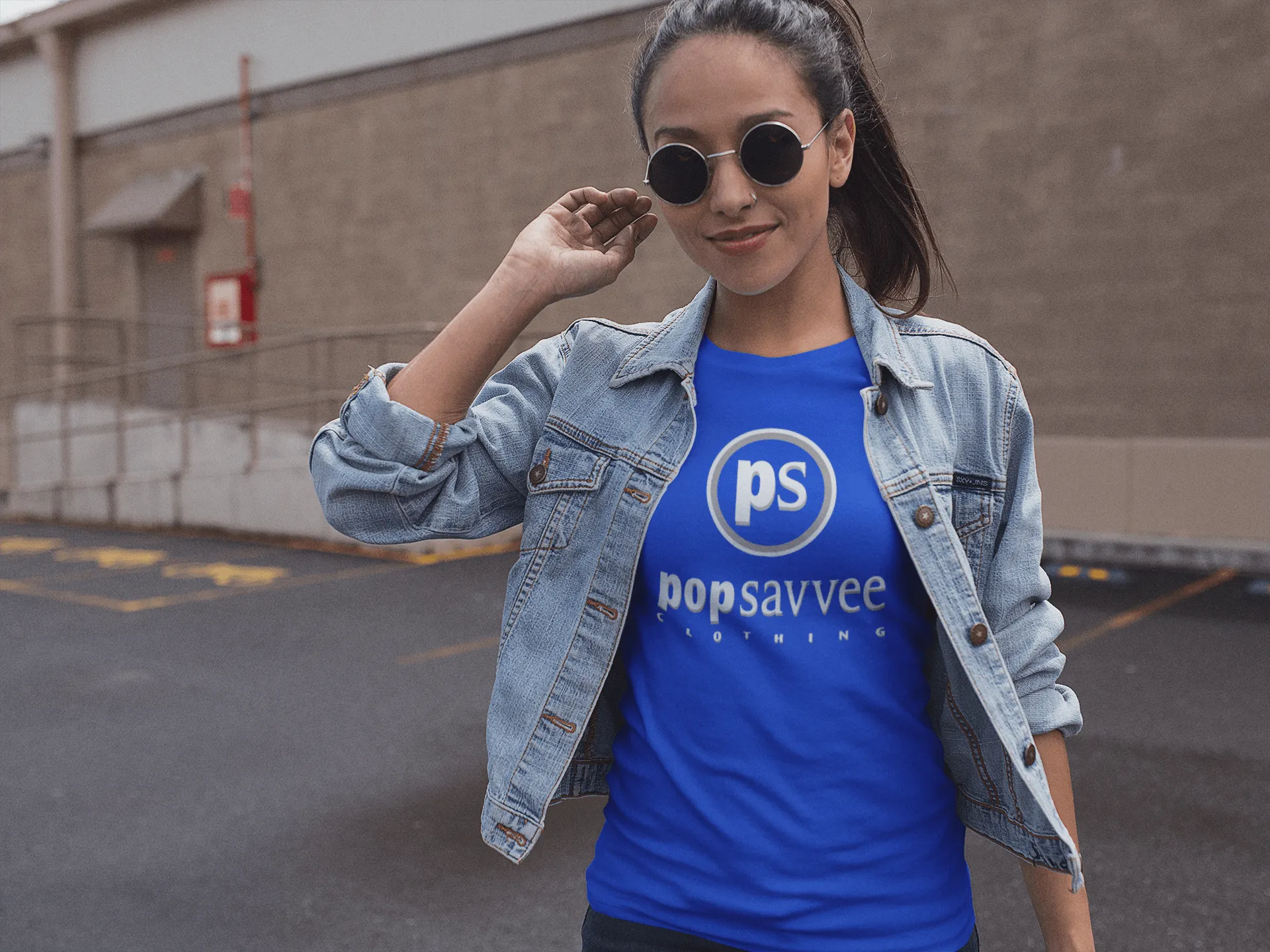 Women's Short Sleeve Crewneck Graphic T-Shirt w/ White & Metallic Silver “Pop Savvee Clothing” Logo
