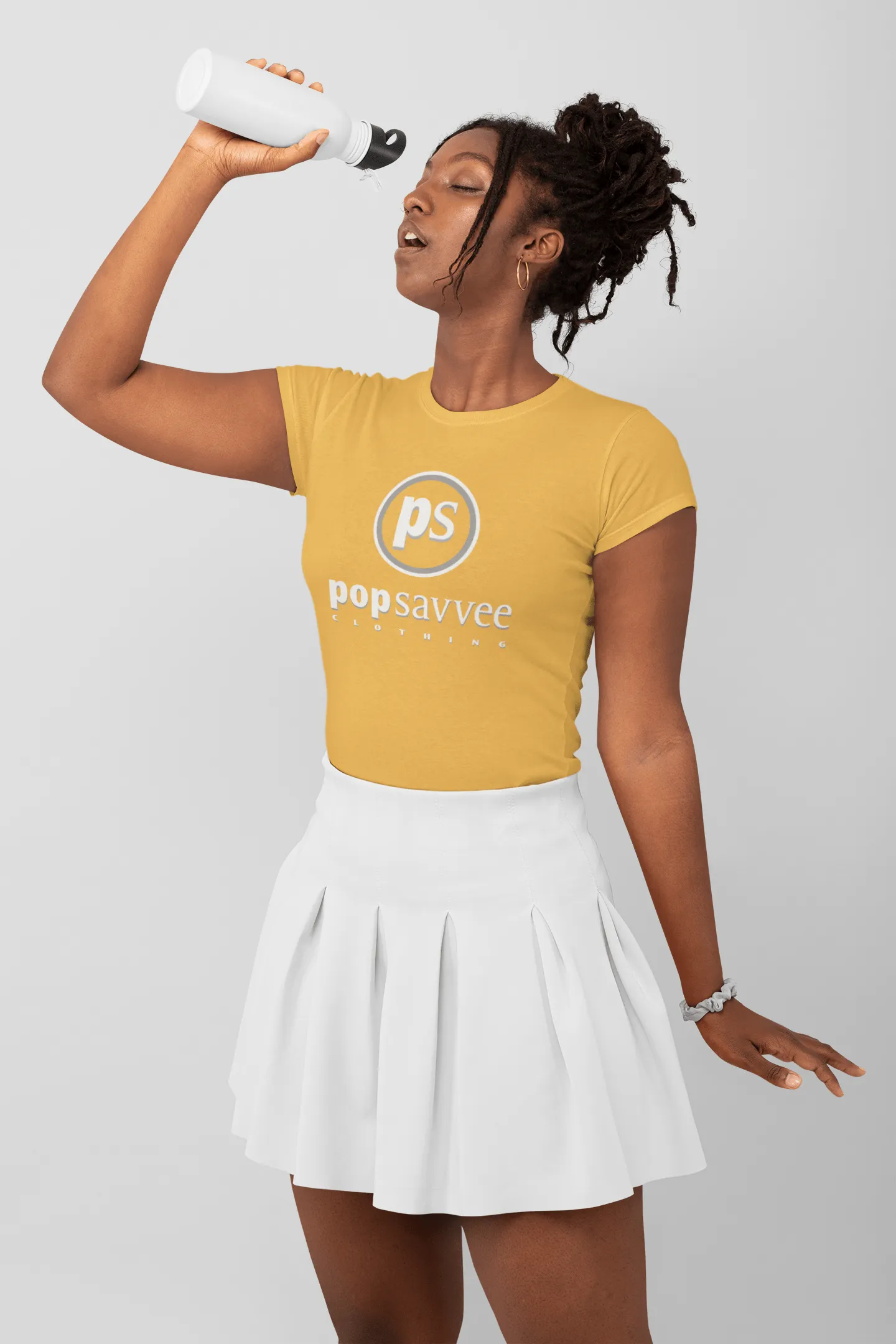 Women's Short Sleeve Crewneck Graphic T-Shirt w/ White & Metallic Silver “Pop Savvee Clothing” Logo