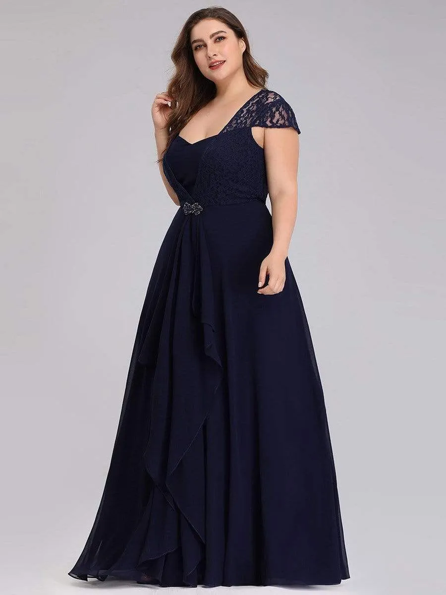 Women's Sweetheart Floral Lace Wedding Guest Dress with Cap Sleeve